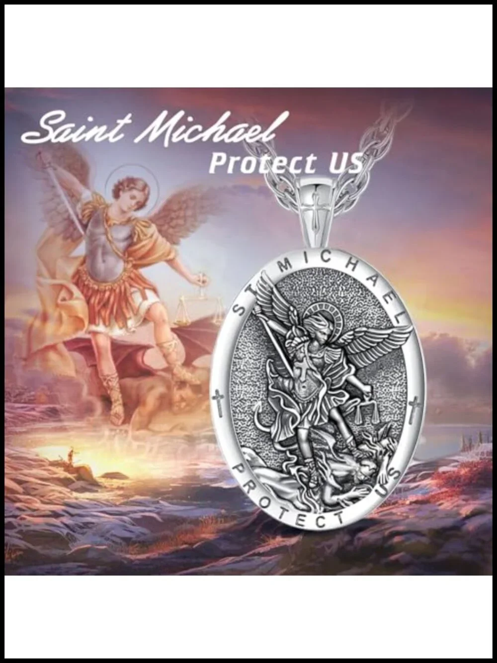 925 Sterling Silver Archangel Michael Pendant Necklace Religious Jewelry Gift